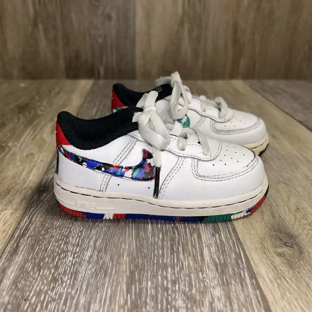 Nike Air Force 1 Melted Crayon White Kids Toddler US Size 7C CU4635-100 Shoes